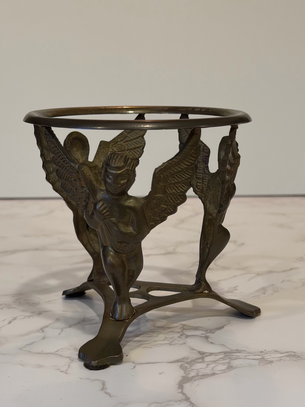 Vintage Brass Cherub Angel Candle Holder Plant Stand Art Deco Hollywood Regency